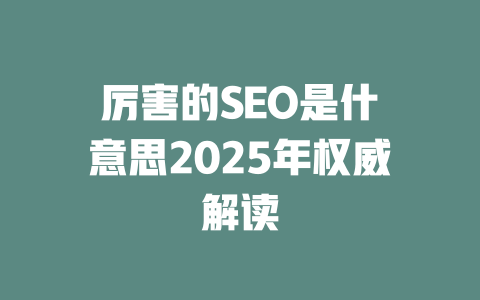 厉害的SEO是什麼意思2025年权威解读 一