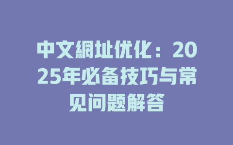 中文網址优化:2025年必备技巧与常见问题解答 一