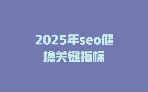 2025年seo健檢关键指标 一