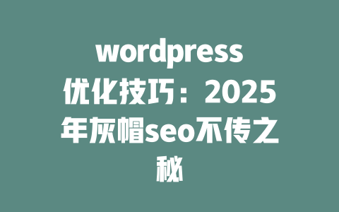 wordpress优化技巧:2025年灰帽seo不传之秘 一