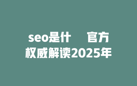 seo是什麼 官方权威解读2025年 一