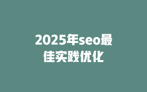2025年seo最佳实践优化 一