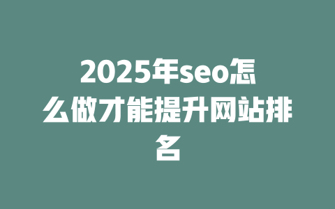 2025年seo怎么做才能提升网站排名 一