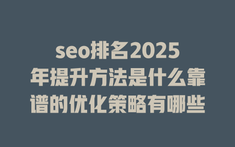 seo排名2025年提升方法是什么靠谱的优化策略有哪些 一