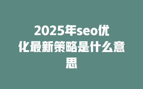 2025年seo优化最新策略是什么意思 一