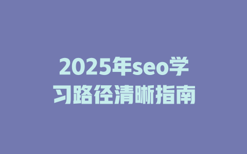 2025年seo学习路径清晰指南 一