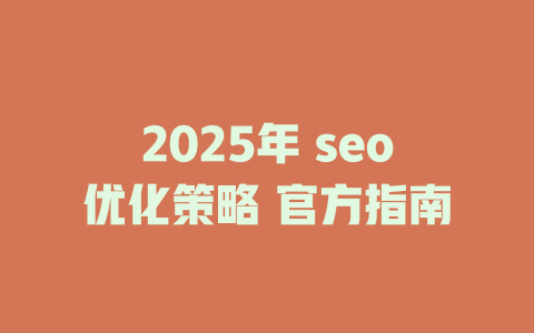 2025年 seo优化策略 官方指南 一
