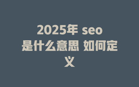 2025年 seo是什么意思 如何定义 一