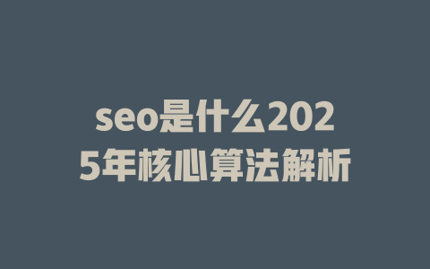 seo是什么2025年核心算法解析 一